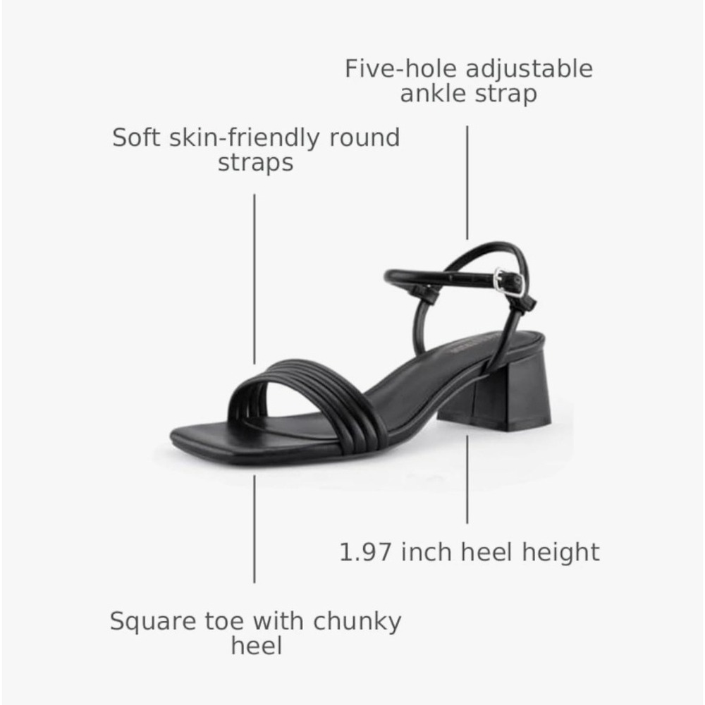 GraceStride Strappy Heeled Sandals Womens 8.5 Black Square Toe Block Heel NWT - Picture 9 of 10